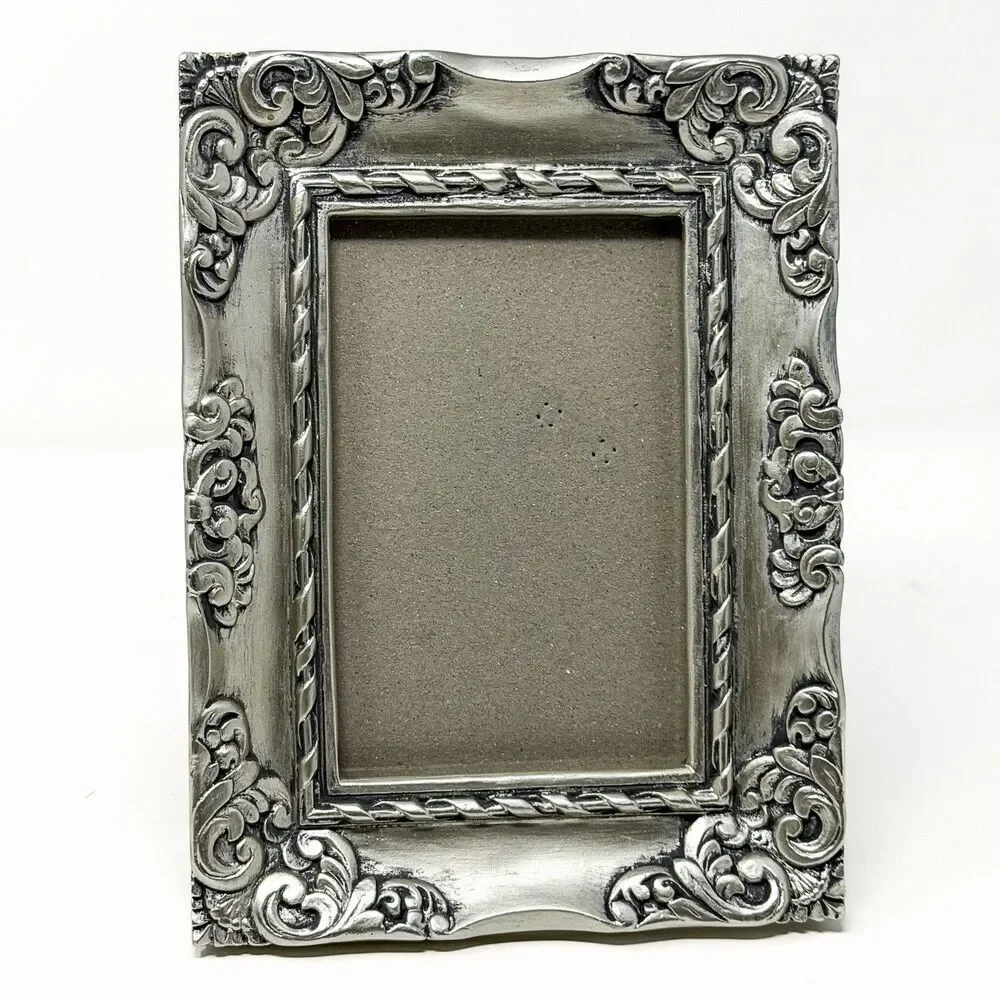 Vintage Ornate Silver Picture Frame 4x6 Baroque Scroll Cottage Chic Decor